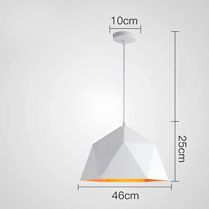 Colourful geometric iron hanging lamp, 46cm diameter, adjustable to 2m height in black or white for home lighting