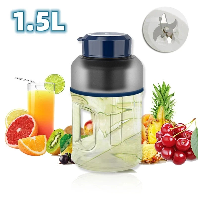 1500ml portable blender cup in various colors, featuring high-speed blending and durable TRITAN material