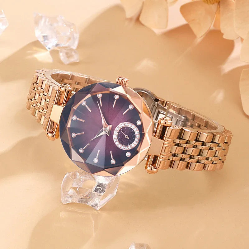 Women's fashion simple cut quartz watch with steel band, 30mm dial, alloy case, mineral glass, available in multiple colours