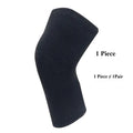 Black knee support sleeve for joint pain and arthritis relief, made from nylon and spandex, available in sizes S M L