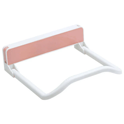 Folding storage rack with non-marking stickers in pink, blue, and grey