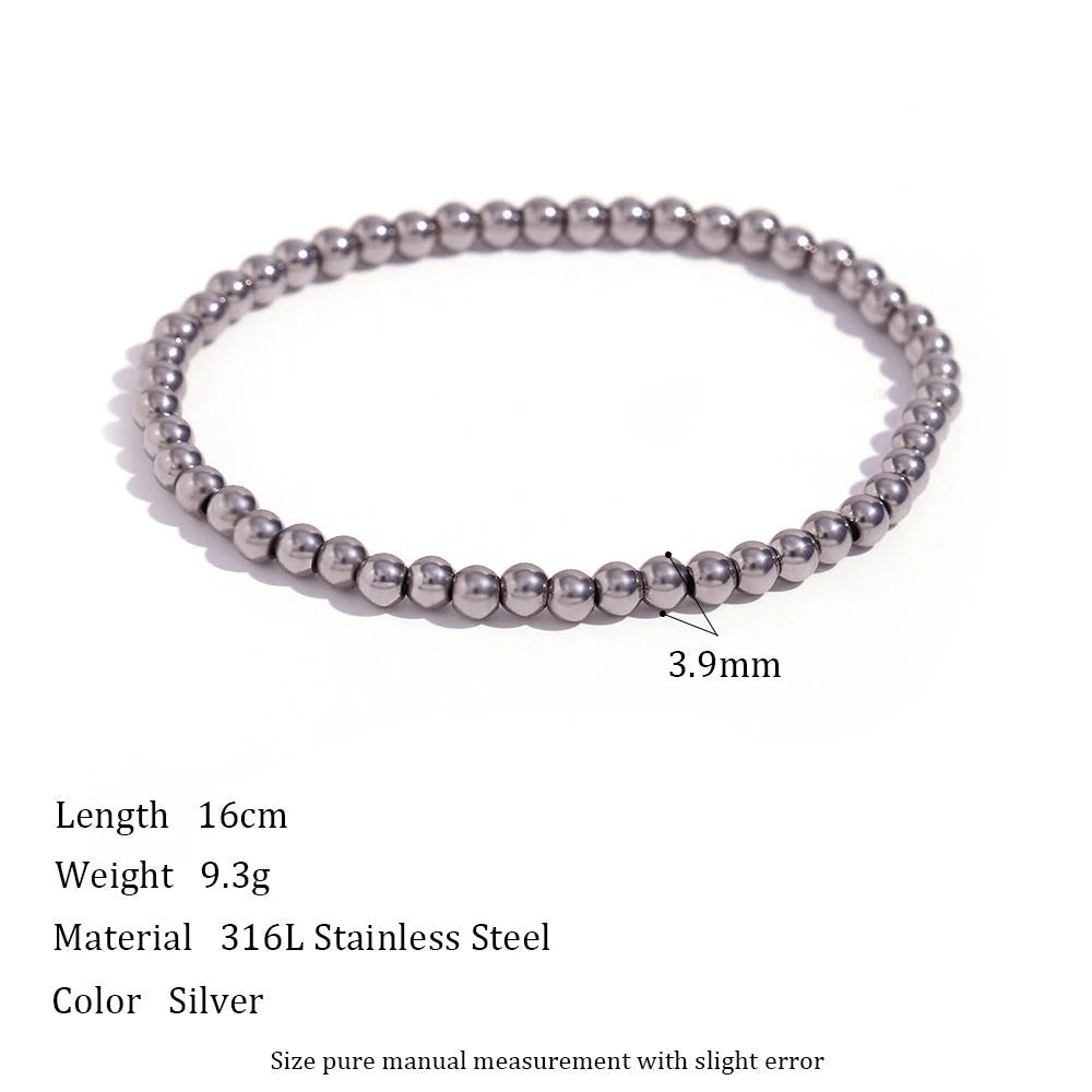 Niche Vintage Stainless Steel Plated 18K Elastic Bead Bracelet in gold and silver options
