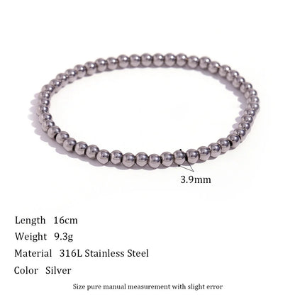 Niche Vintage Stainless Steel Plated 18K Elastic Bead Bracelet in gold and silver options