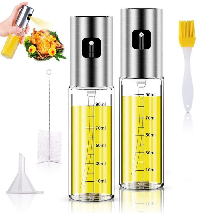 Stainless steel kitchen oil spray bottle with scale for precise cooking