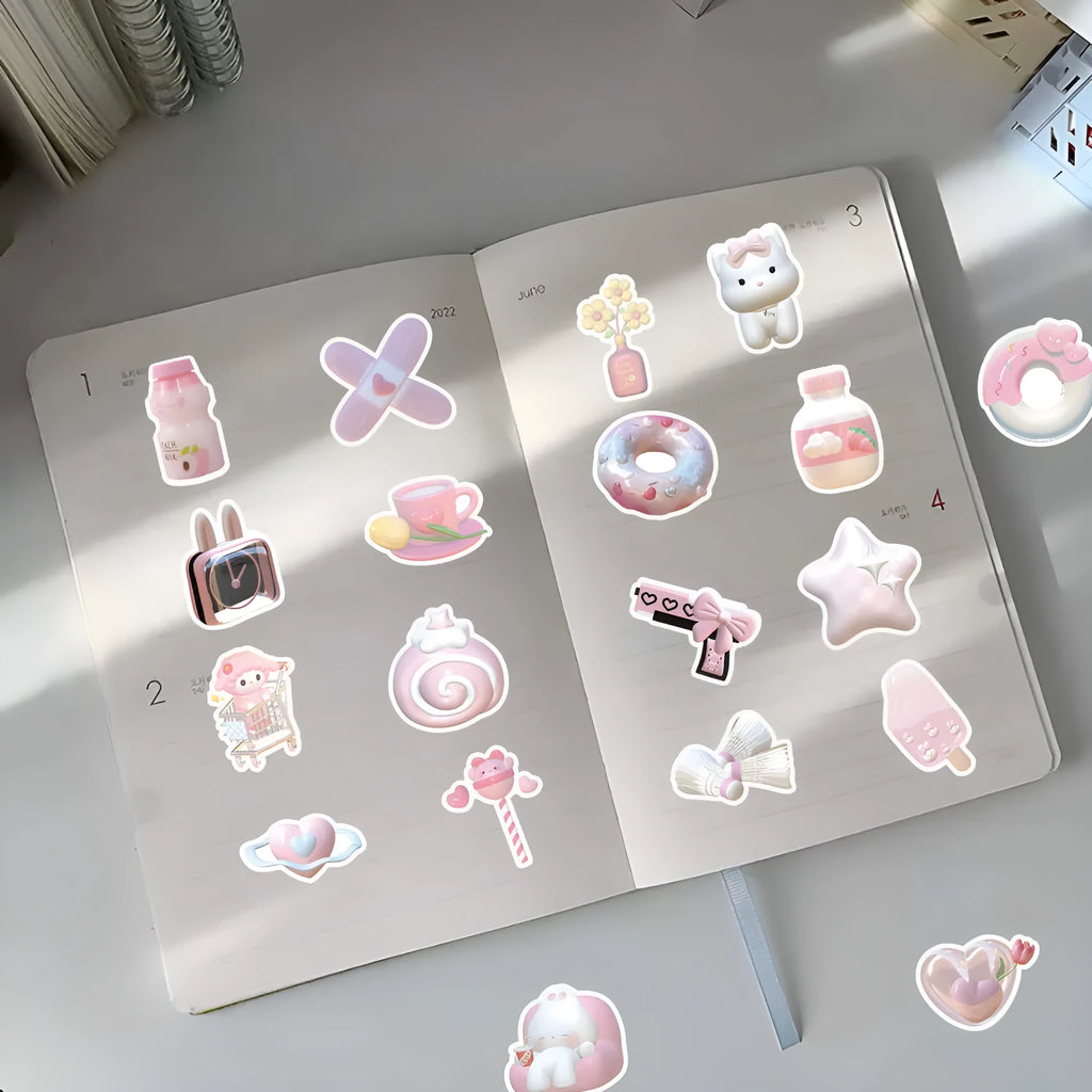 Pink girl heart pattern decorative stickers with realistic 3D effect for craft projects