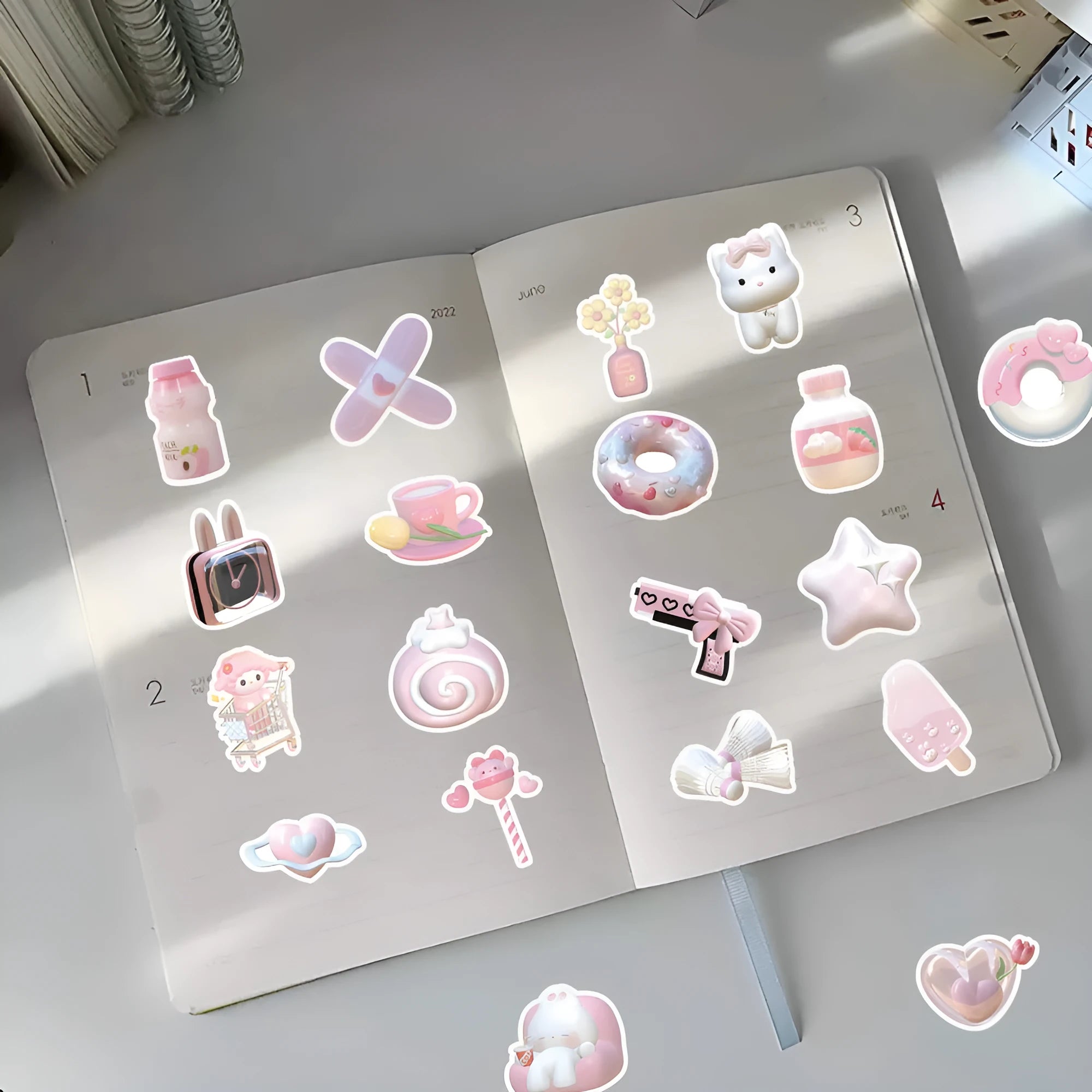 Pink girl heart pattern decorative stickers with realistic 3D effect for craft projects