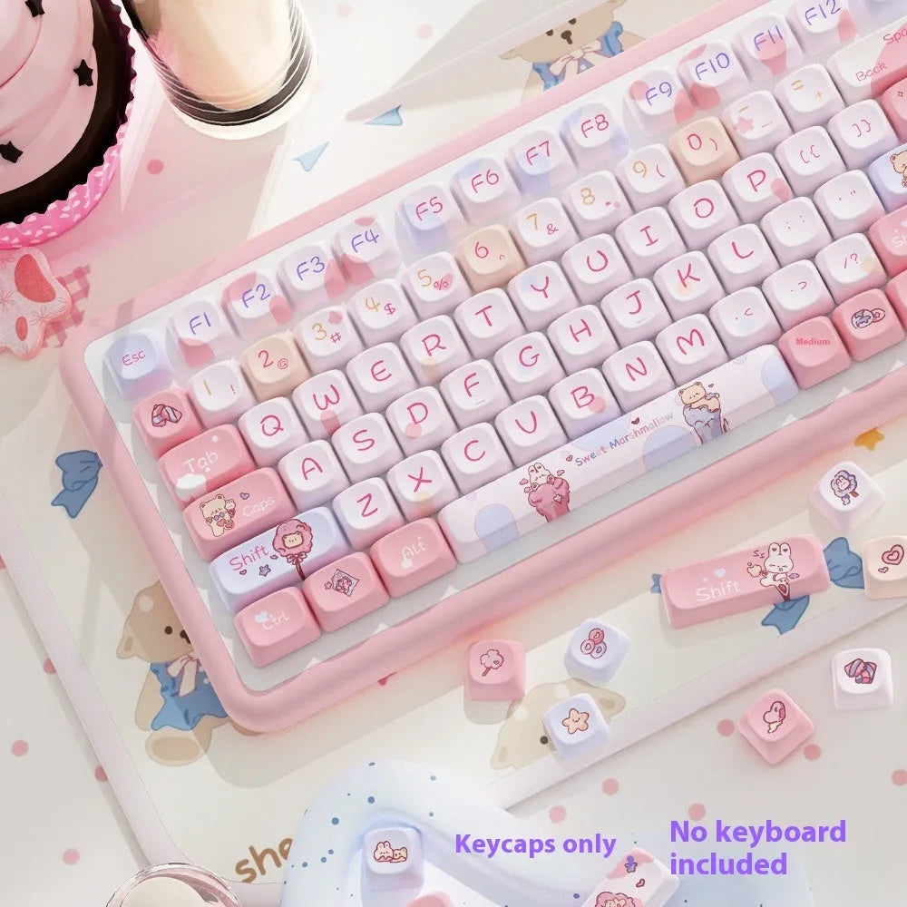 112-key five-sided sublimation Moa profile PBT mechanical keyboard keycap set in sweet cotton candy colour, boxed