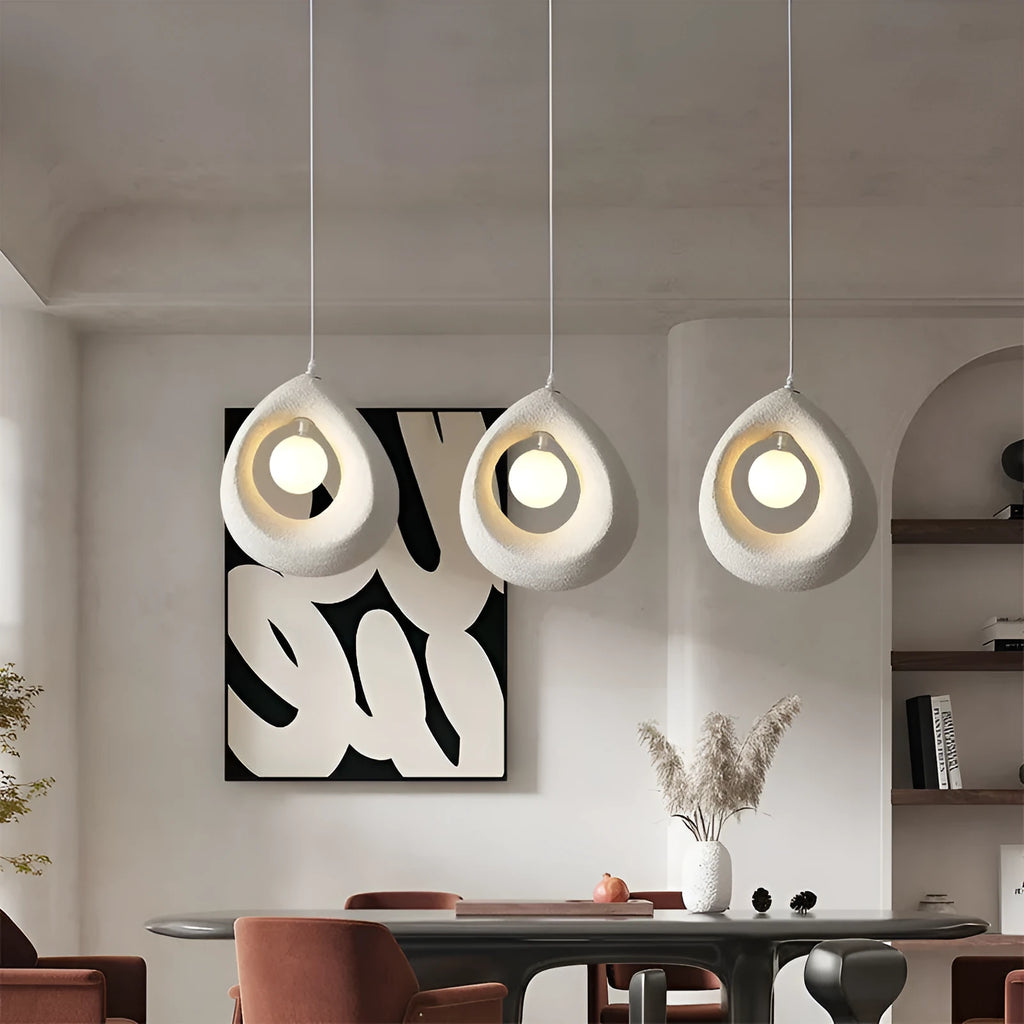Retro modern pendant chandelier with milky white 32cm diameter lampshade