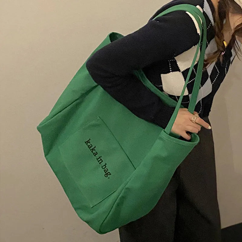 Canvas large capacity tote bag in solid colour for shopping and daily use