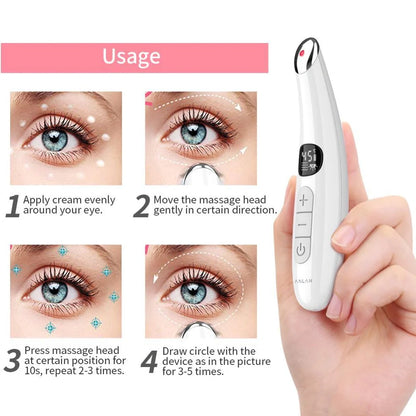 White electronic eye massager with adjustable temperature settings and vibration therapy for eye strain relief