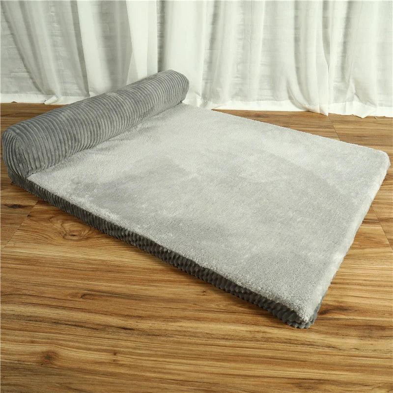 Corduroy Pet Sofa in various sizes and colors, featuring a non-slip base and high-density sponge padding