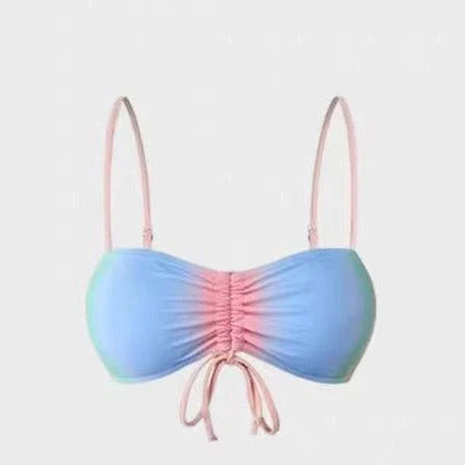 Women's lace-up front bikini swimsuit with triangle top and tie-side bottoms in colour-matching polyester fabric