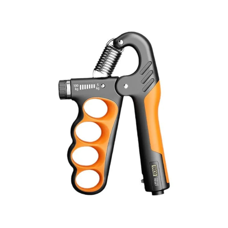 Adjustable electronic count spring grip with digital display in orange, red or grey colour options