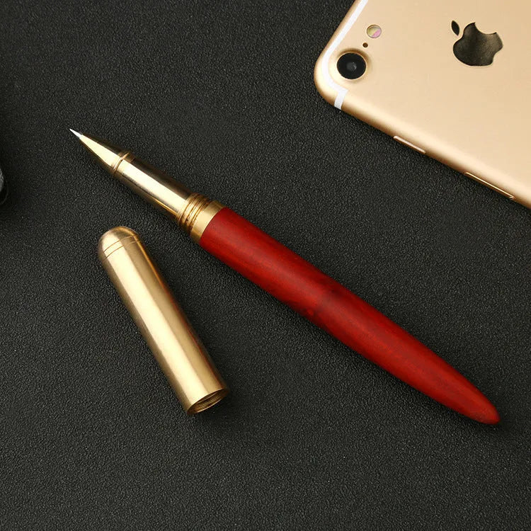 Brass sandalwood signature pen showing metal and wood construction with choice of five wood colour options