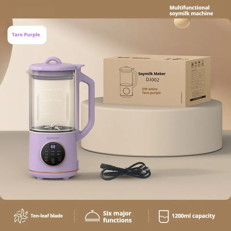 Cytoderm automatic soybean milk machine with glass body in light purple, showing touch control panel.