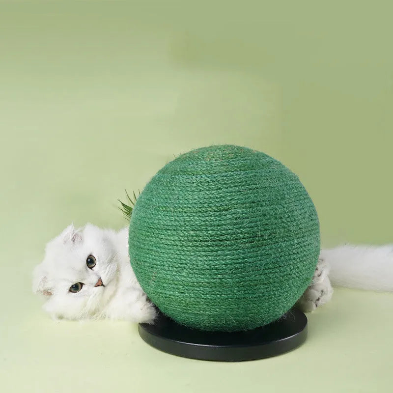 Cat scratching ball board toy cactus shape sisal rope black background 20x20x22 cm