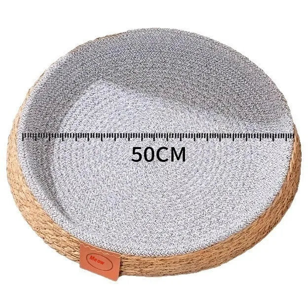 A woven rattan cat nest bed cage shown in size L, suitable for medium to large cats.