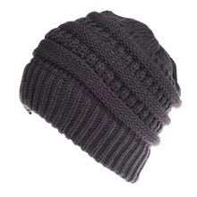 Mixed colour knitted wool hat for ladies with ponytail opening, available in various colours