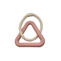 Large triangular braided cotton rope dog pull ring toy in beige, pink, or purple.