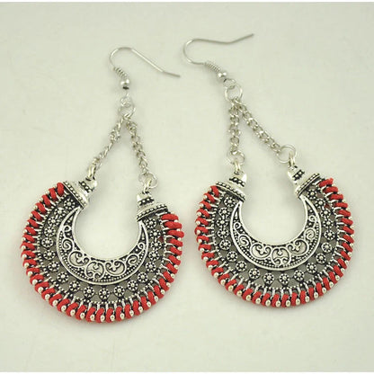 Bohemian Vintage Earrings with hand-woven rope and alloy meniscus flower basket design
