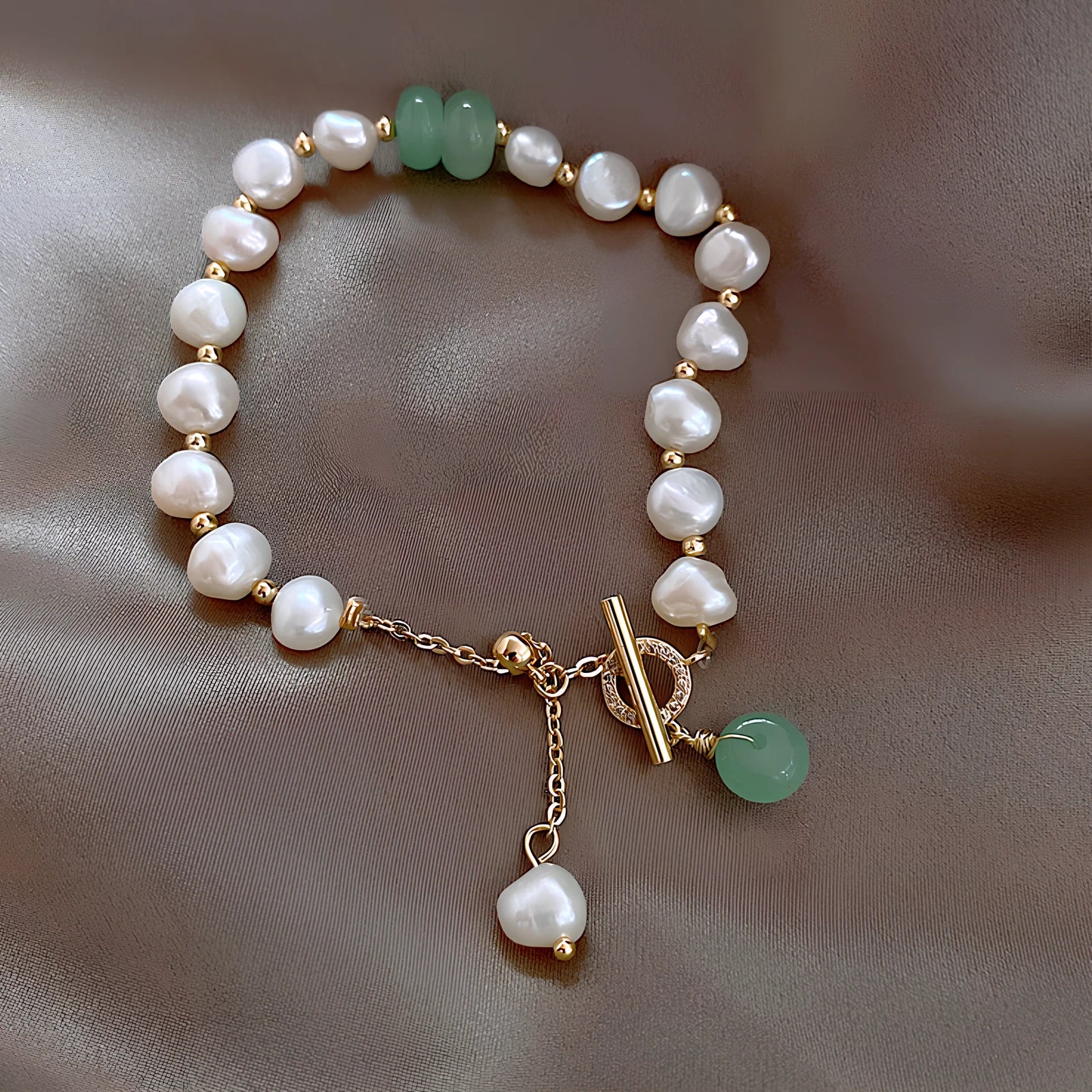 Pink irregular freshwater pearl bracelet on alloy chain, adjustable 16-22cm with 8-12mm beads