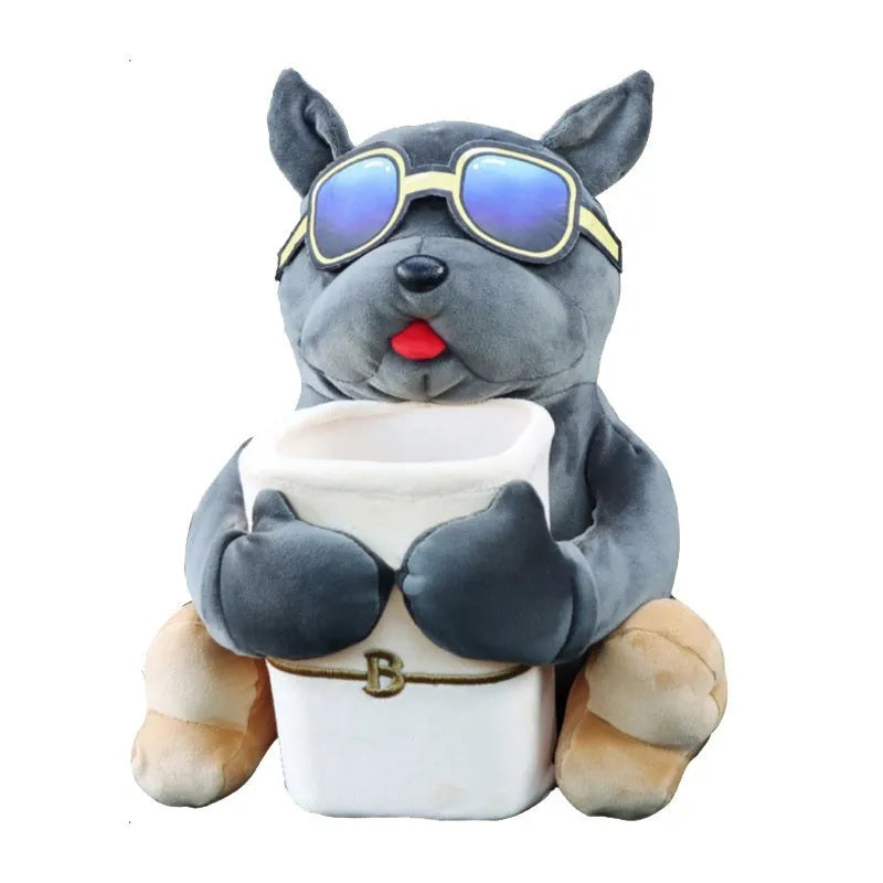 Plush hanging car tissue box organiser for the centre armrest in a choice of designs