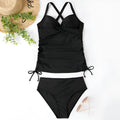 Women's black nylon high waist bikini set with slim fit briefs.