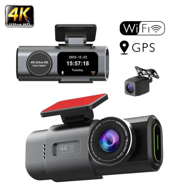 4K WiFi dash cam with night vision, 1.3-inch screen, and parking surveillance mode