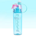 Green portable outdoor mist spray cup with handle, leakproof pad, and visible water level scale.