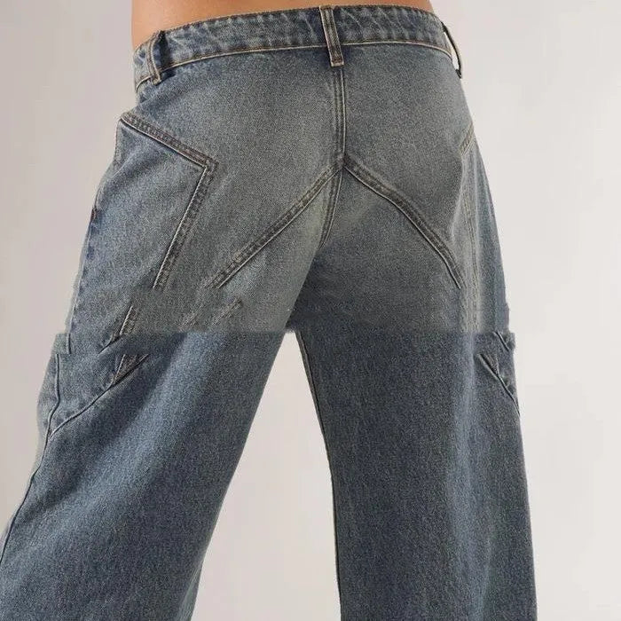 Loose straight wide leg mop trousers in cotton with low waist design