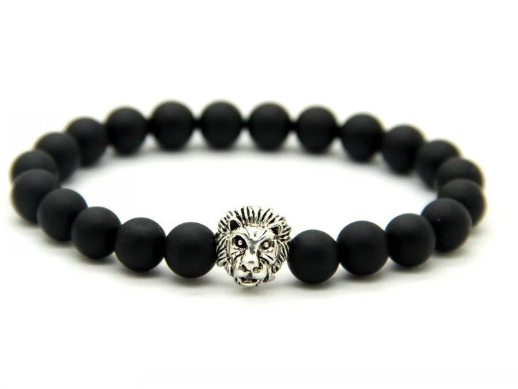 Lion Bracelet with detailed stone carving, adjustable metal band
