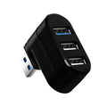 Black or white 4-port USB 3.0 hub with a compact ABS plastic shell on blister card packaging.