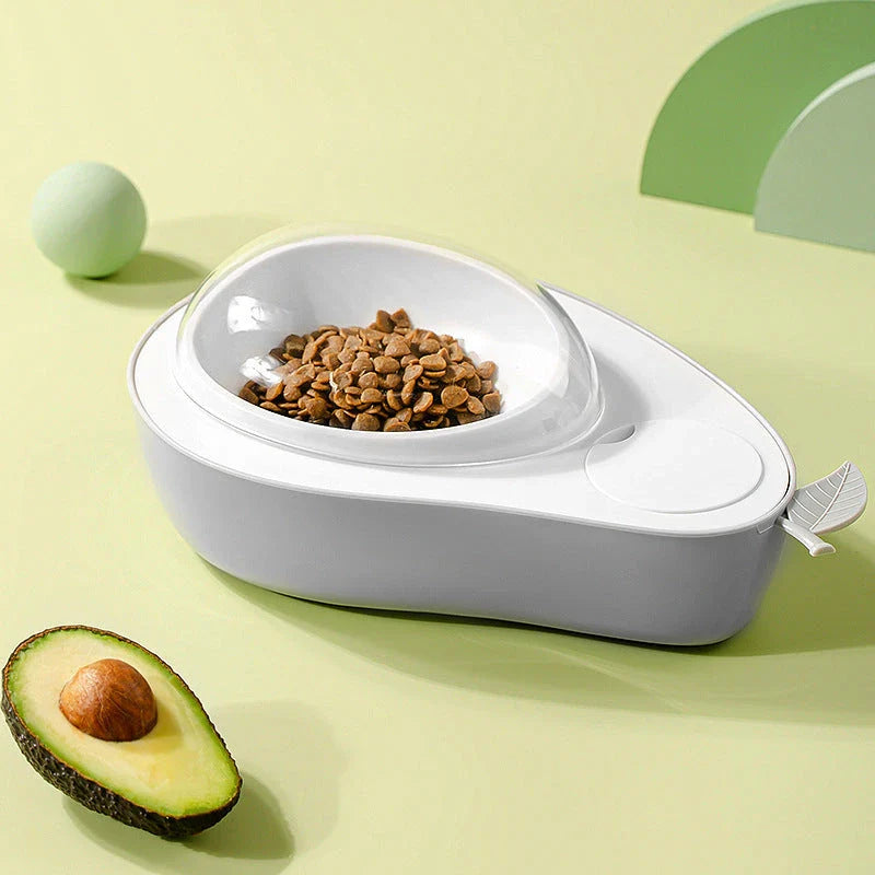 Avocado-shaped automatic pet feeder and water dispenser with adjustable bowl and siphon-based water system for dogs and cats