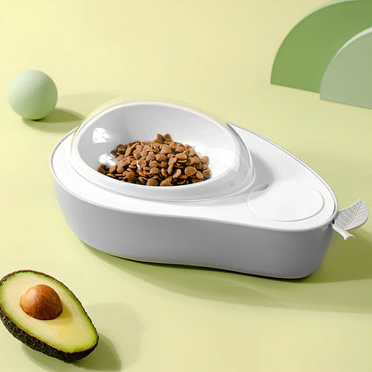 Avocado-shaped pet feeder with automatic water dispenser and separate food bowls in moonlight grey