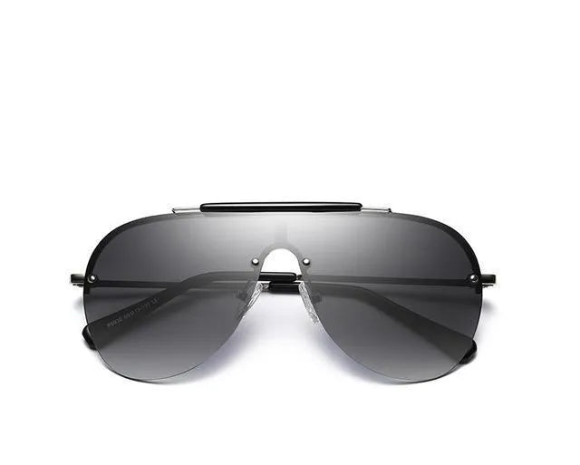 Men's one-piece large frame aviator sunglasses with metal frame and PC lenses in Gold Frame Progressive Tea