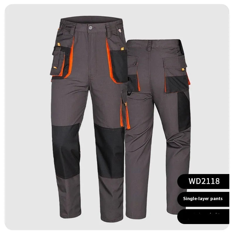 Men's dark gray large pocket cargo pants with multiple pockets, polyester moisture wicking fabric, Asian sizes S to 5XL