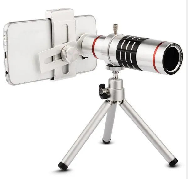 White 18x zoom optical telescope lens with 31mm lens diameter on plain background