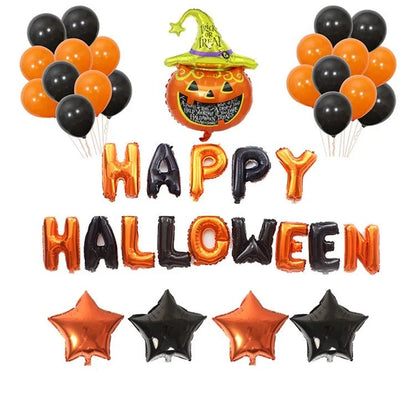 Halloween helium balloons with pumpkin and bat designs for festive decoration