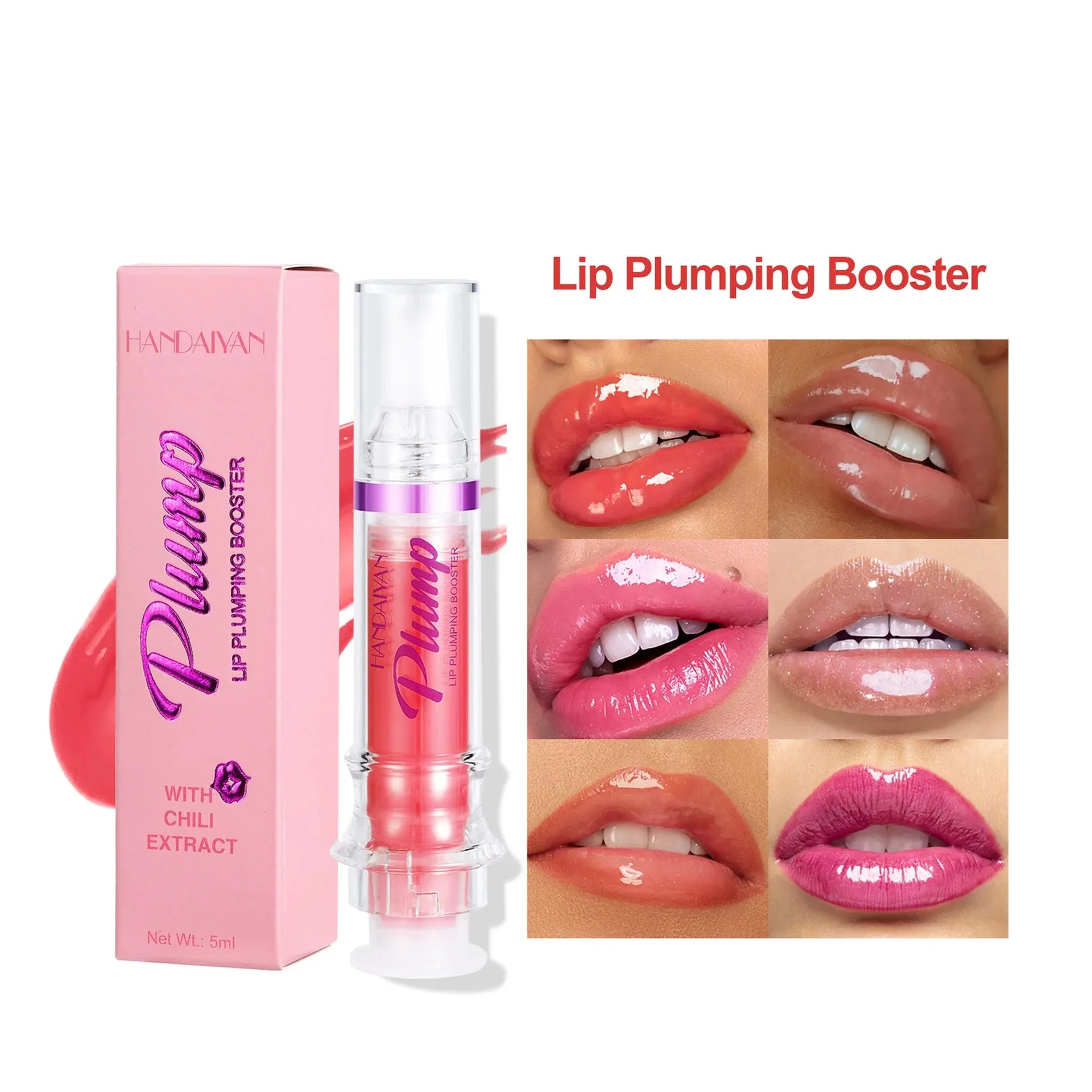 Tube of moisturising lip gloss in a shade from the six-colour range, showing glossy finish.