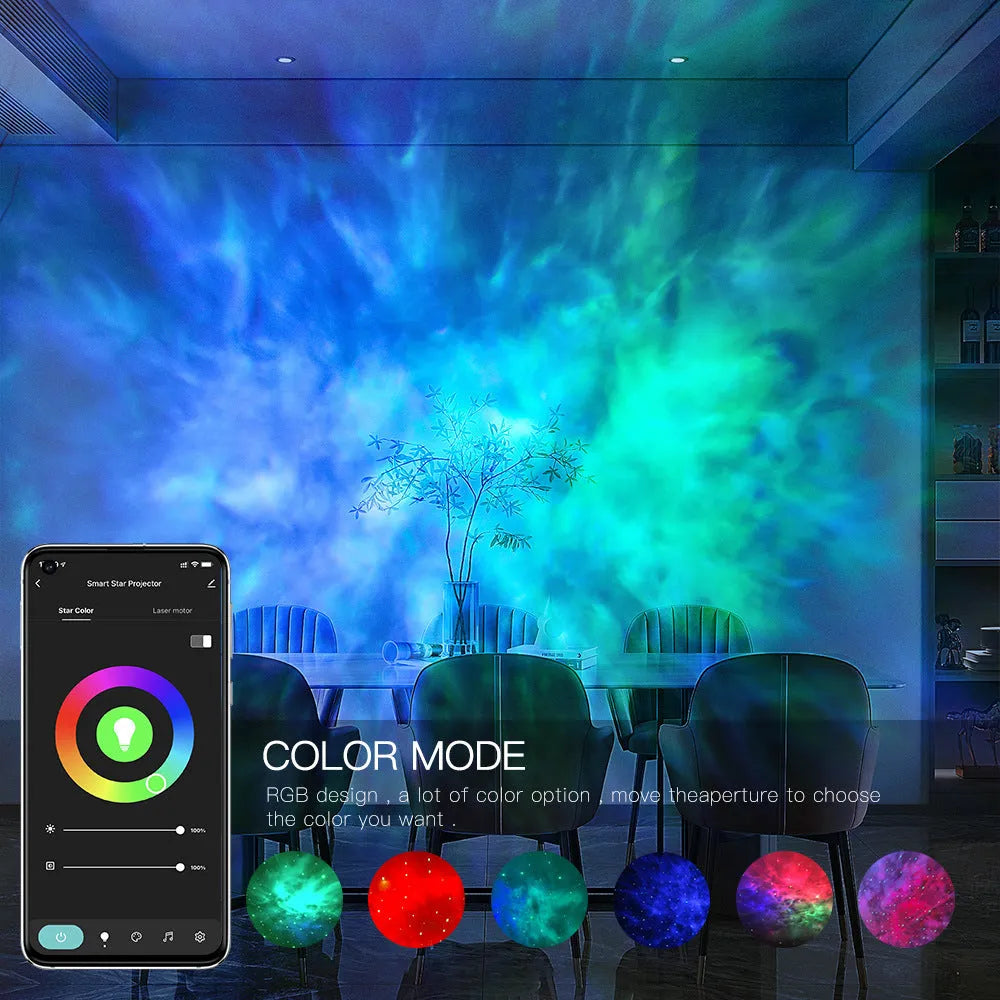 Starry sky LED night light projector in white, 190x136x100mm plastic lamp