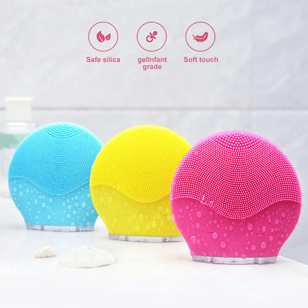 Electric waterproof silicone cleansing instrument with USB charging and sonic vibration in pink