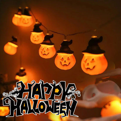 Battery-powered Halloween lighting chain with pumpkin, ghost, and bat-shaped LED lights