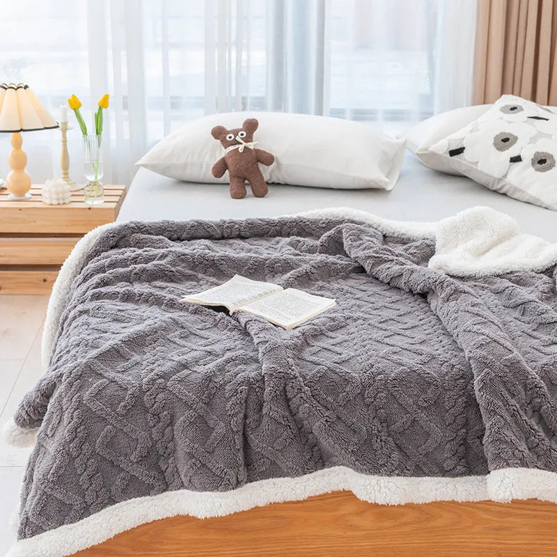 Taffon double-layer washable polyester sofa blanket in multiple colours and sizes on a modern sofa
