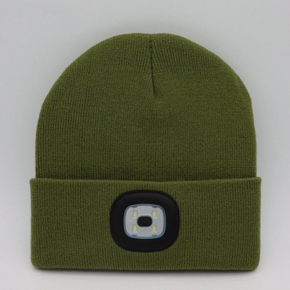 LED knit hat in various colors with integrated light for night safety