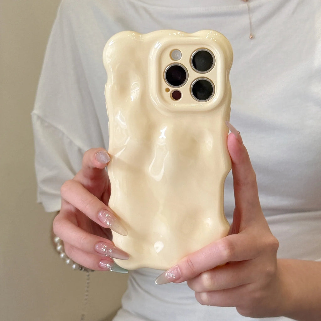 TPU wave shell phone case for iPhone in cream yellow with anti-fall and anti-fingerprint finish