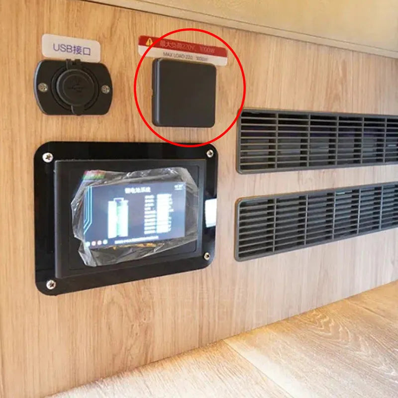 Multifunctional waterproof electromechanical socket for RV industry in black, 100-250V 10A 2500W