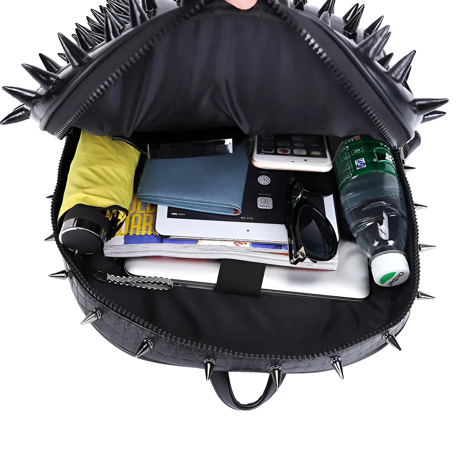 Women's wolf proof backpack in PU leather with air cushion straps and punk rock hollow-out design