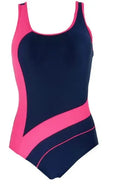Women's sport one-piece swimsuit in high-neck style, chlorine-resistant fabric, sizes S to XXL
