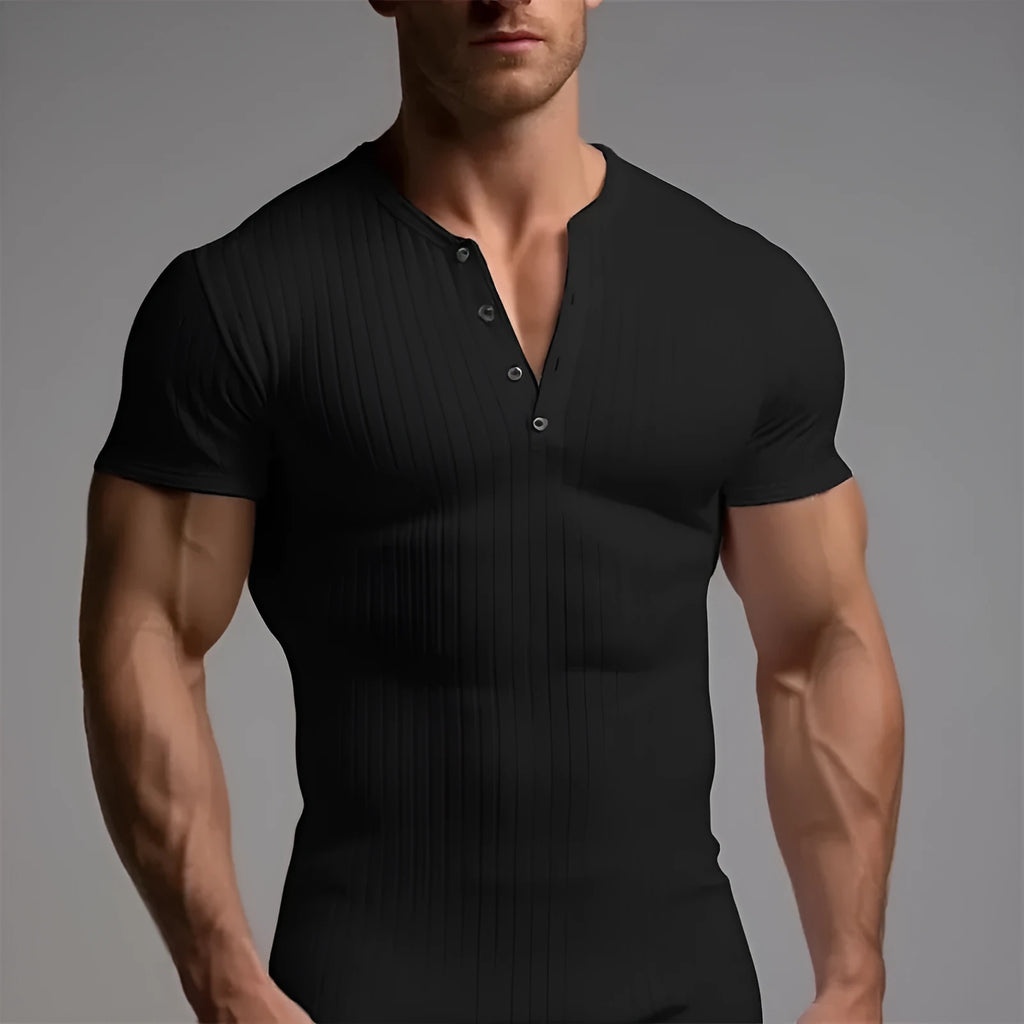 Men's slim-fit sports T-shirt in solid colours: white, black, khaki, green, navy.