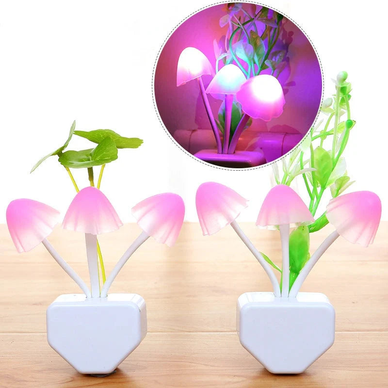 LED Mushroom Night Light with color-changing feature and automatic sensor